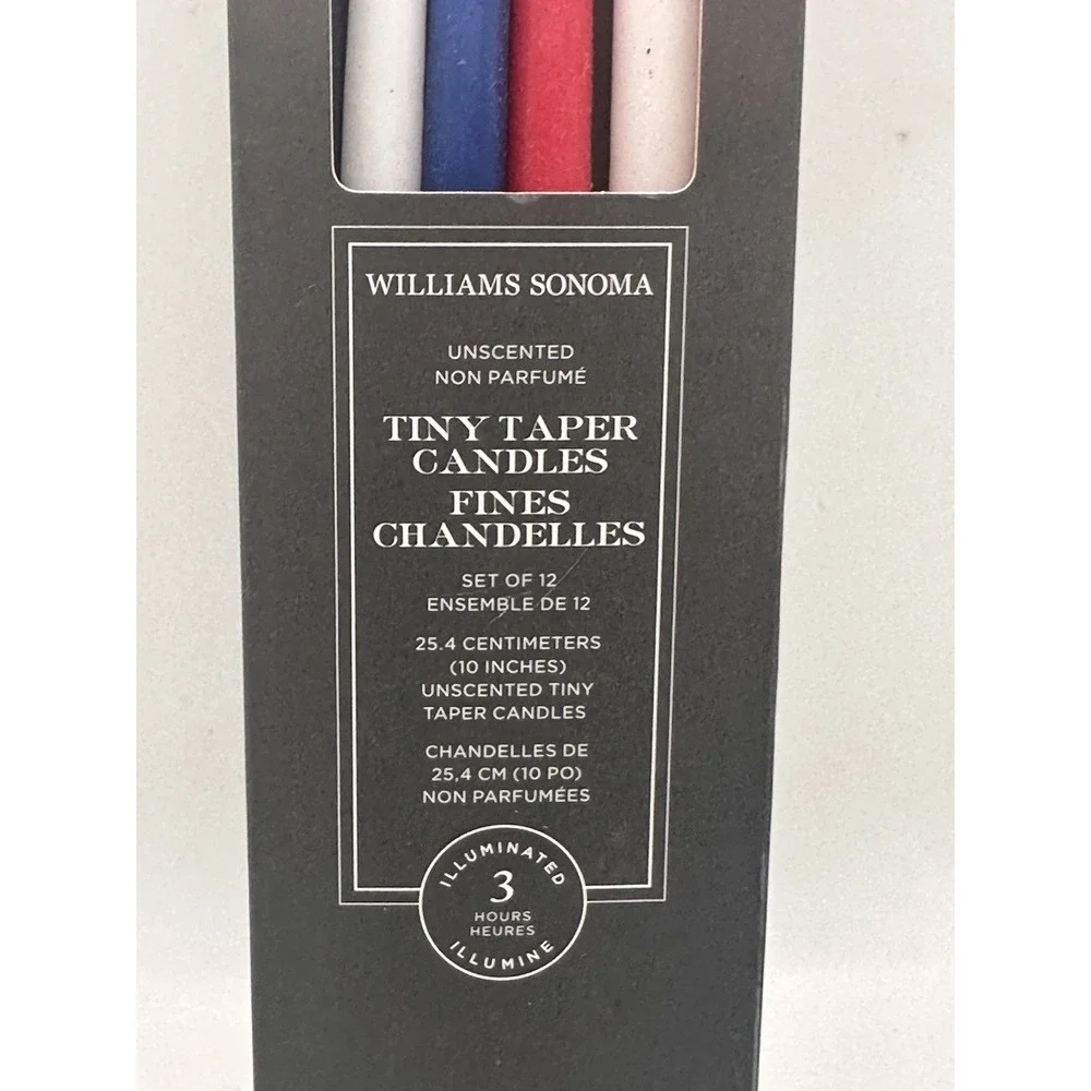 Williams Sonoma Americana Tiny Taper Candles Set of 12‎ Red White Blue NIB